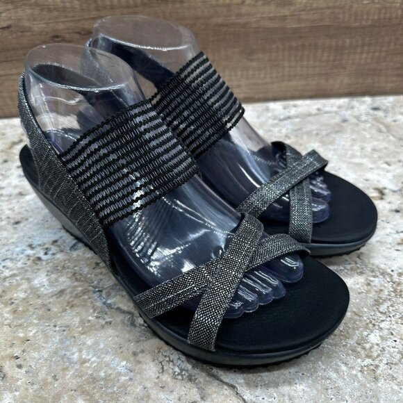 Skechers Beverlee High Tea Wedge Sandals Womens Comfortable Size 8 Gray Black - Picture 1 of 11